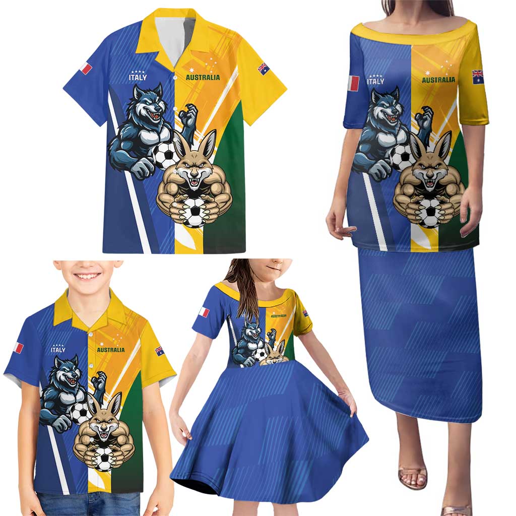 Custom Italy And Australia Soccer Family Matching Puletasi and Hawaiian Shirt Gli Azzurri Vs Socceroos