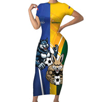 Custom Italy And Australia Soccer Family Matching Short Sleeve Bodycon Dress and Hawaiian Shirt Gli Azzurri Vs Socceroos