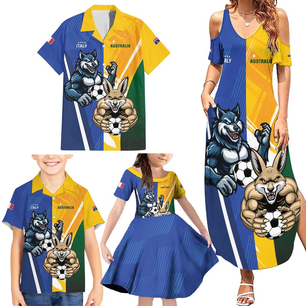 Custom Italy And Australia Soccer Family Matching Summer Maxi Dress and Hawaiian Shirt Gli Azzurri Vs Socceroos