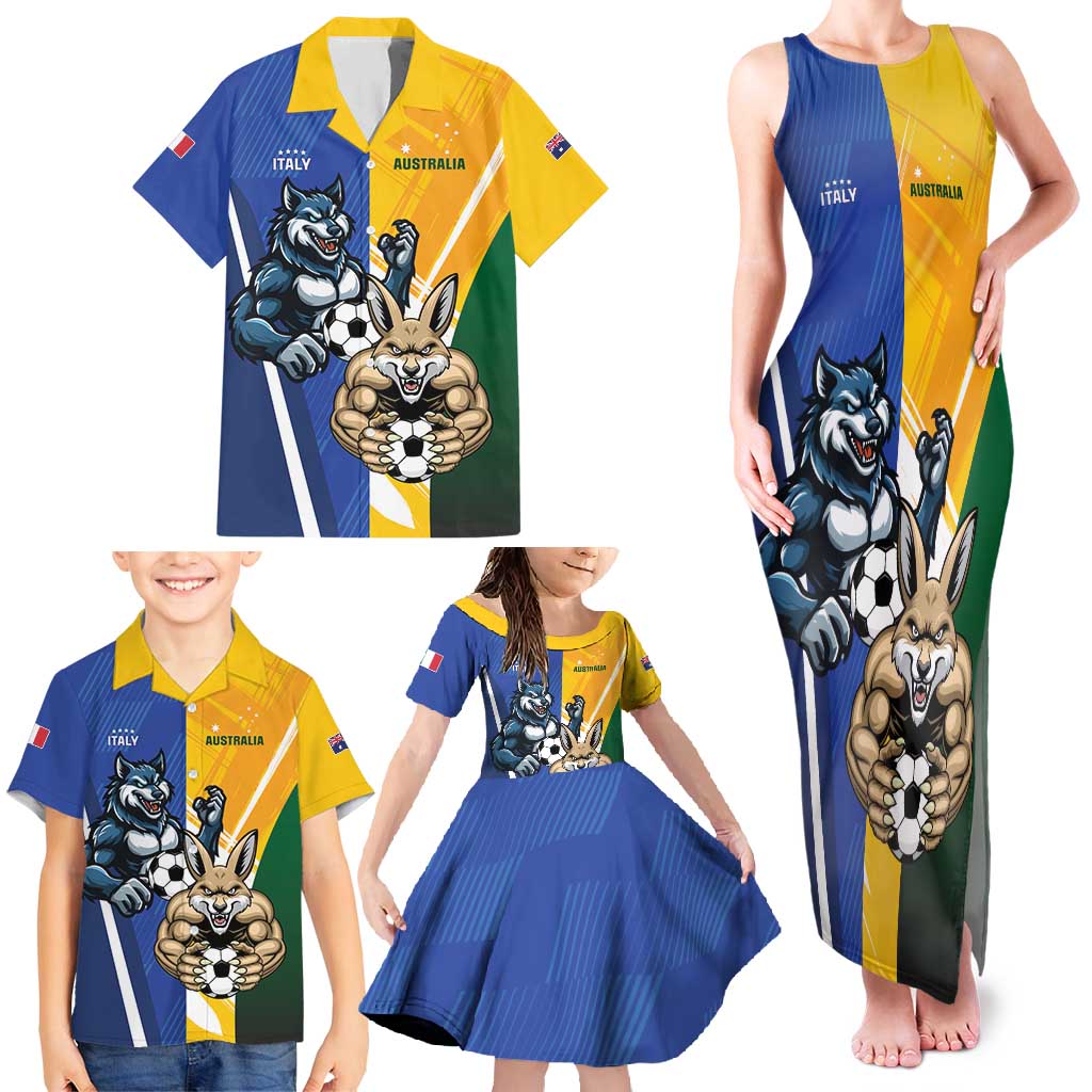 Custom Italy And Australia Soccer Family Matching Tank Maxi Dress and Hawaiian Shirt Gli Azzurri Vs Socceroos
