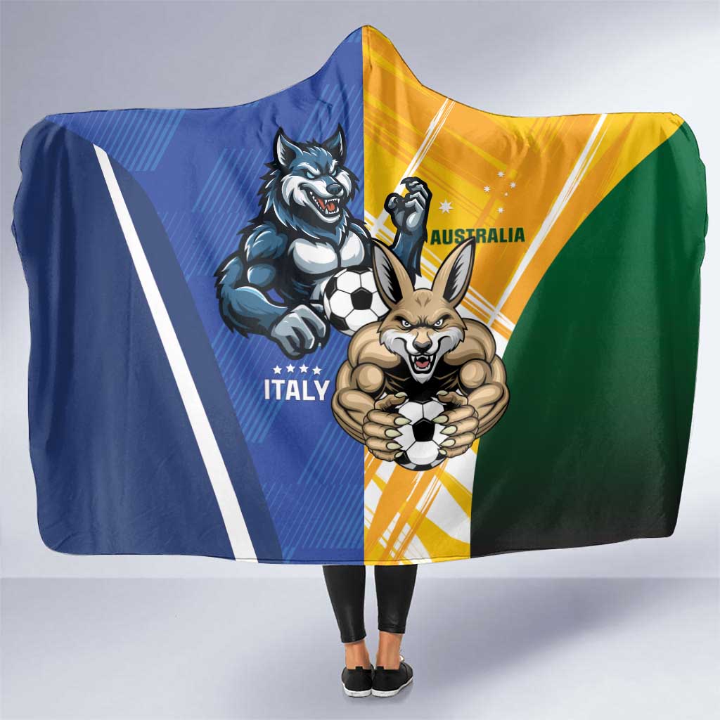 Italy And Australia Soccer Hooded Blanket Gli Azzurri Vs Socceroos