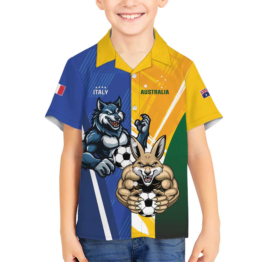 Custom Italy And Australia Soccer Kid Hawaiian Shirt Gli Azzurri Vs Socceroos