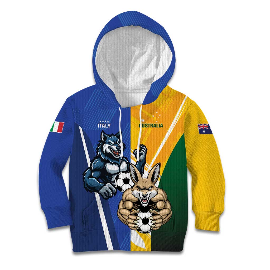 Custom Italy And Australia Soccer Kid Hoodie Gli Azzurri Vs Socceroos