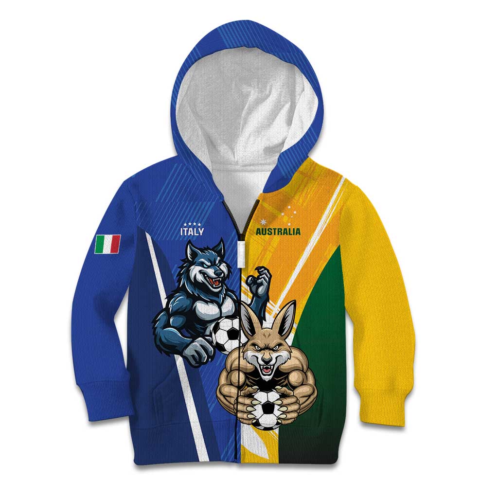 Custom Italy And Australia Soccer Kid Hoodie Gli Azzurri Vs Socceroos