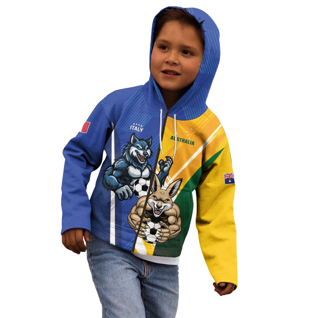 Custom Italy And Australia Soccer Kid Hoodie Gli Azzurri Vs Socceroos