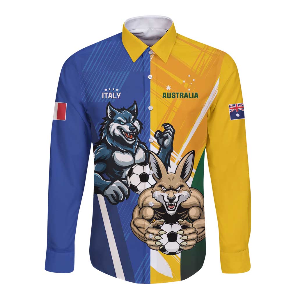 Custom Italy And Australia Soccer Long Sleeve Button Shirt Gli Azzurri Vs Socceroos
