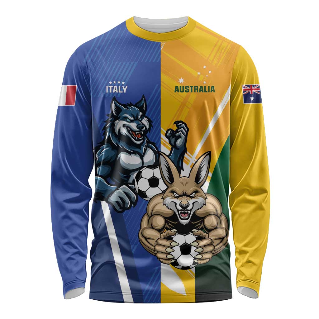 Custom Italy And Australia Soccer Long Sleeve Shirt Gli Azzurri Vs Socceroos