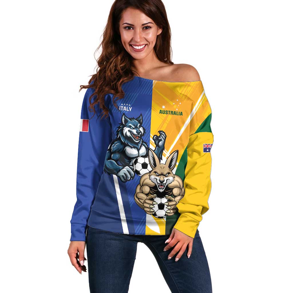 Custom Italy And Australia Soccer Off Shoulder Sweater Gli Azzurri Vs Socceroos