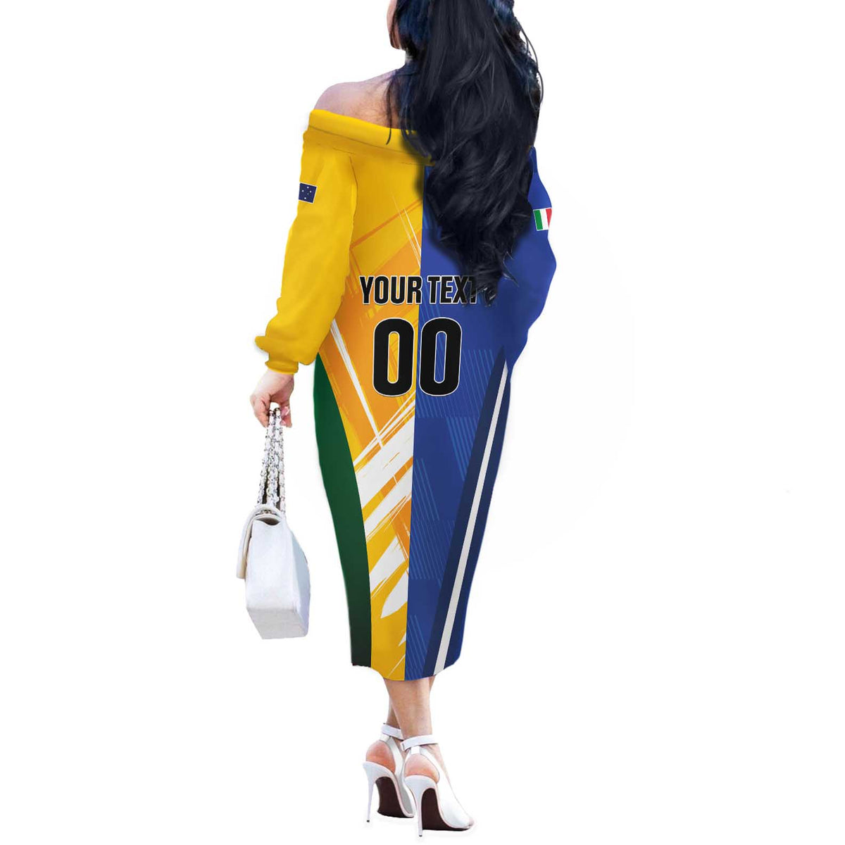 Custom Italy And Australia Soccer Off The Shoulder Long Sleeve Dress Gli Azzurri Vs Socceroos