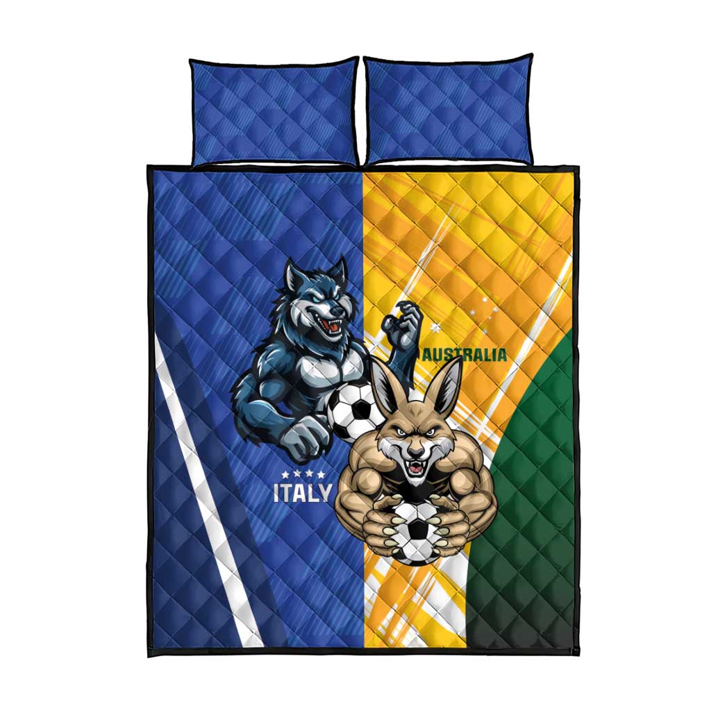 Italy And Australia Soccer Quilt Bed Set Gli Azzurri Vs Socceroos
