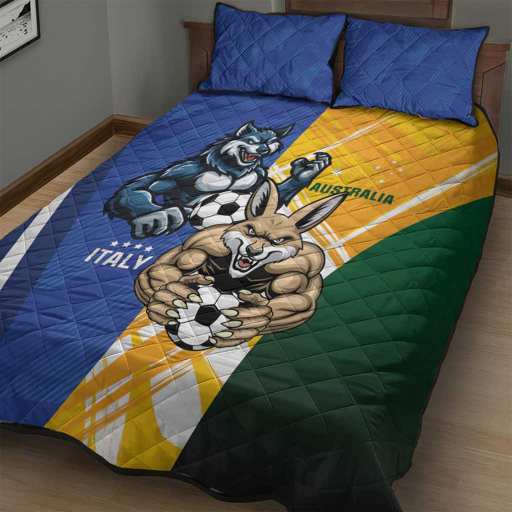 Italy And Australia Soccer Quilt Bed Set Gli Azzurri Vs Socceroos