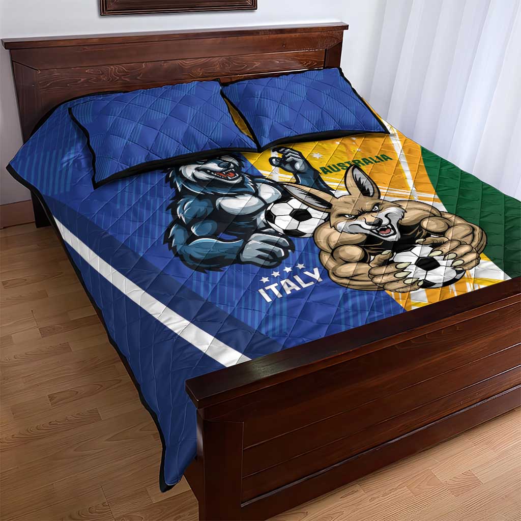 Italy And Australia Soccer Quilt Bed Set Gli Azzurri Vs Socceroos
