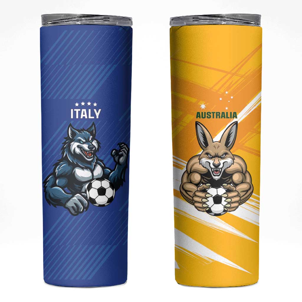 Custom Italy And Australia Soccer Skinny Tumbler Gli Azzurri Vs Socceroos