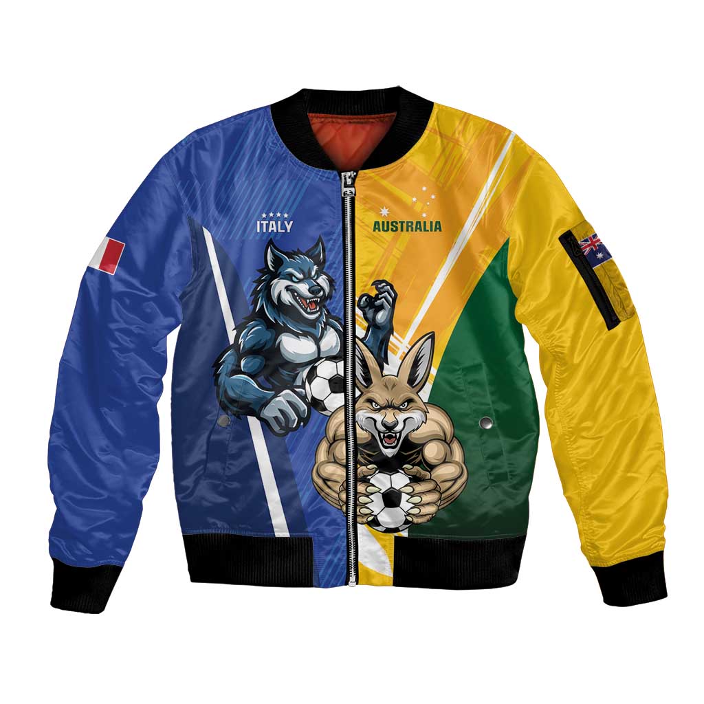 Custom Italy And Australia Soccer Sleeve Zip Bomber Jacket Gli Azzurri Vs Socceroos