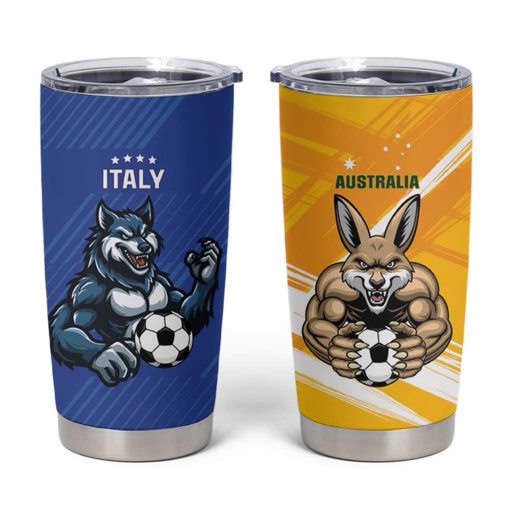 Custom Italy And Australia Soccer Tumbler Cup Gli Azzurri Vs Socceroos