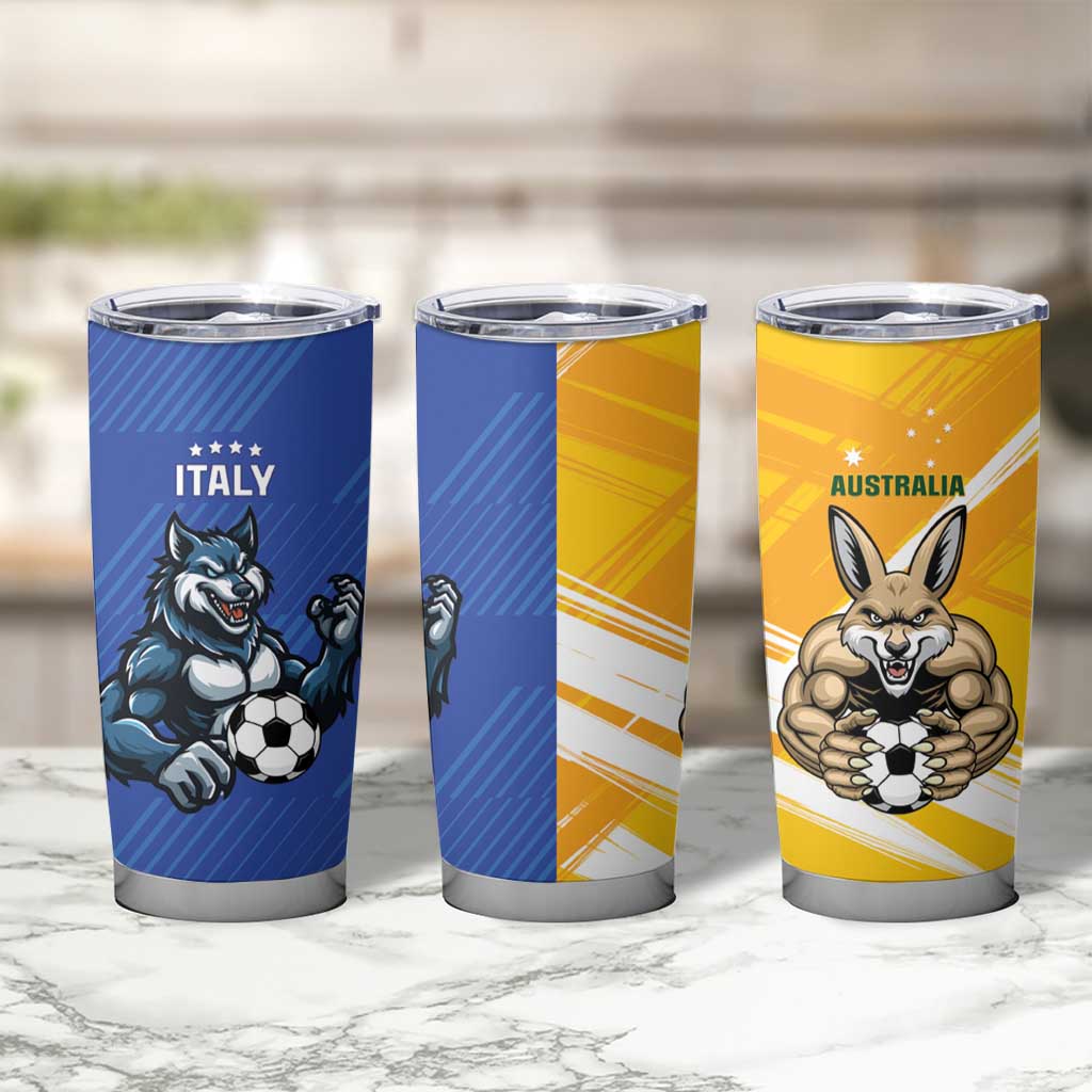 Custom Italy And Australia Soccer Tumbler Cup Gli Azzurri Vs Socceroos