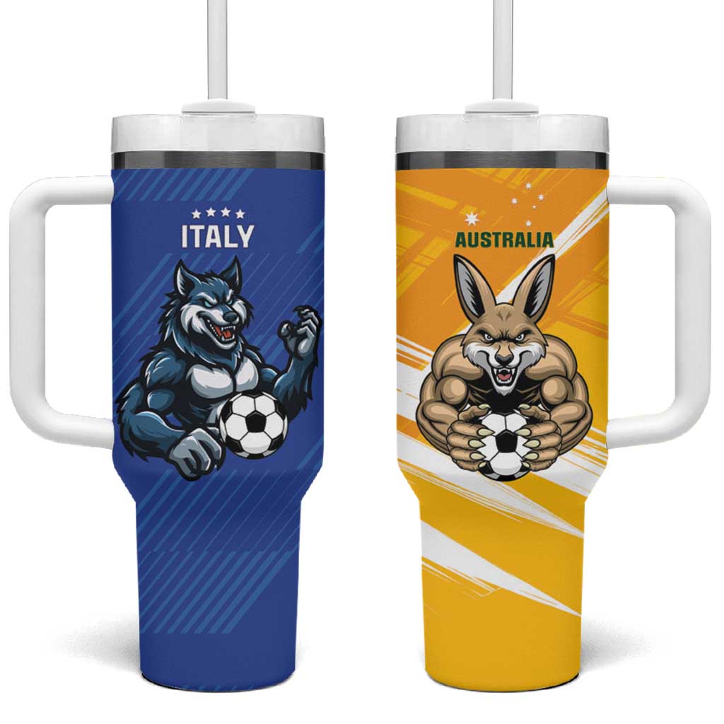 Custom Italy And Australia Soccer Tumbler With Handle Gli Azzurri Vs Socceroos