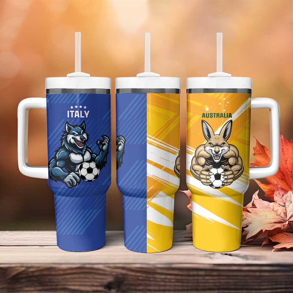 Custom Italy And Australia Soccer Tumbler With Handle Gli Azzurri Vs Socceroos