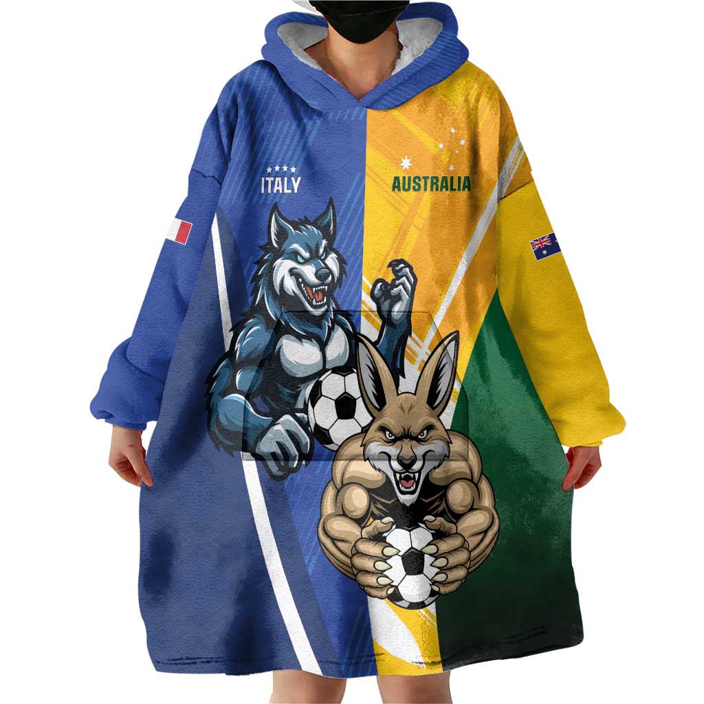 Custom Italy And Australia Soccer Wearable Blanket Hoodie Gli Azzurri Vs Socceroos