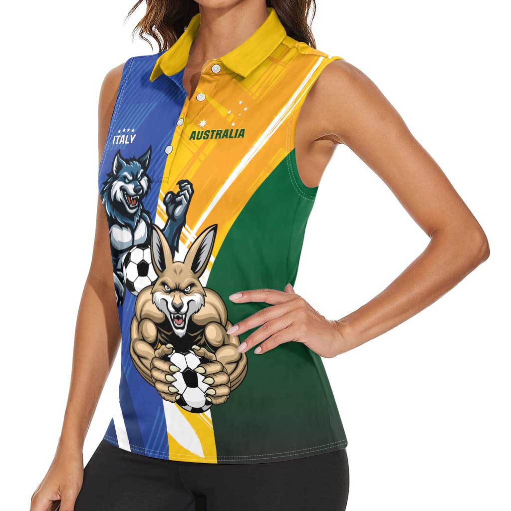 Custom Italy And Australia Soccer Women Sleeveless Polo Shirt Gli Azzurri Vs Socceroos