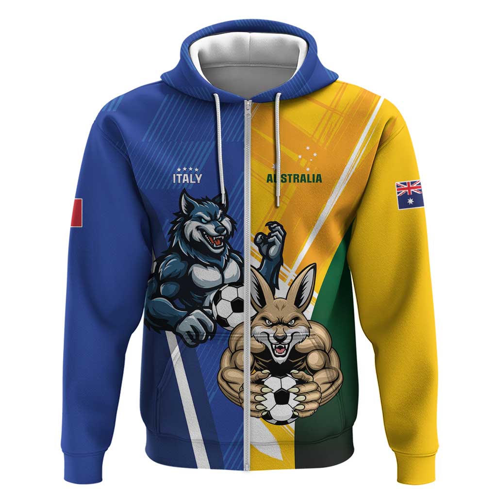 Custom Italy And Australia Soccer Zip Hoodie Gli Azzurri Vs Socceroos