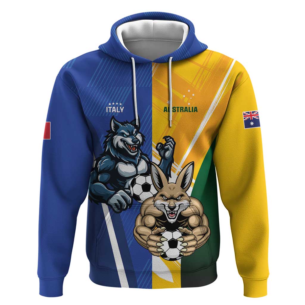 Custom Italy And Australia Soccer Zip Hoodie Gli Azzurri Vs Socceroos