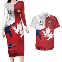 Custom Rugby France And Canada Couples Matching Long Sleeve Bodycon Dress and Hawaiian Shirt Le XV de France Vs Canucks