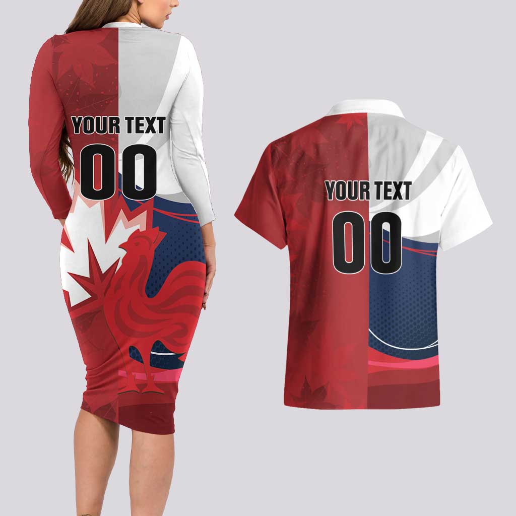 Custom Rugby France And Canada Couples Matching Long Sleeve Bodycon Dress and Hawaiian Shirt Le XV de France Vs Canucks