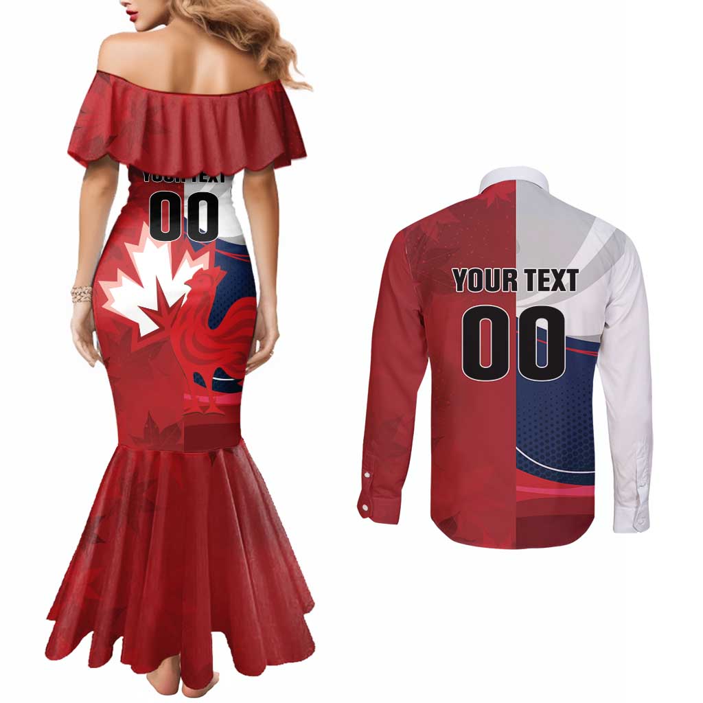 Custom Rugby France And Canada Couples Matching Mermaid Dress and Long Sleeve Button Shirt Le XV de France Vs Canucks