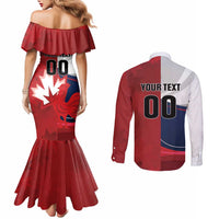 Custom Rugby France And Canada Couples Matching Mermaid Dress and Long Sleeve Button Shirt Le XV de France Vs Canucks