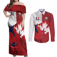 Custom Rugby France And Canada Couples Matching Off Shoulder Maxi Dress and Long Sleeve Button Shirt Le XV de France Vs Canucks