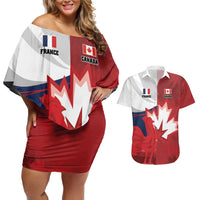 Custom Rugby France And Canada Couples Matching Off Shoulder Short Dress and Hawaiian Shirt Le XV de France Vs Canucks