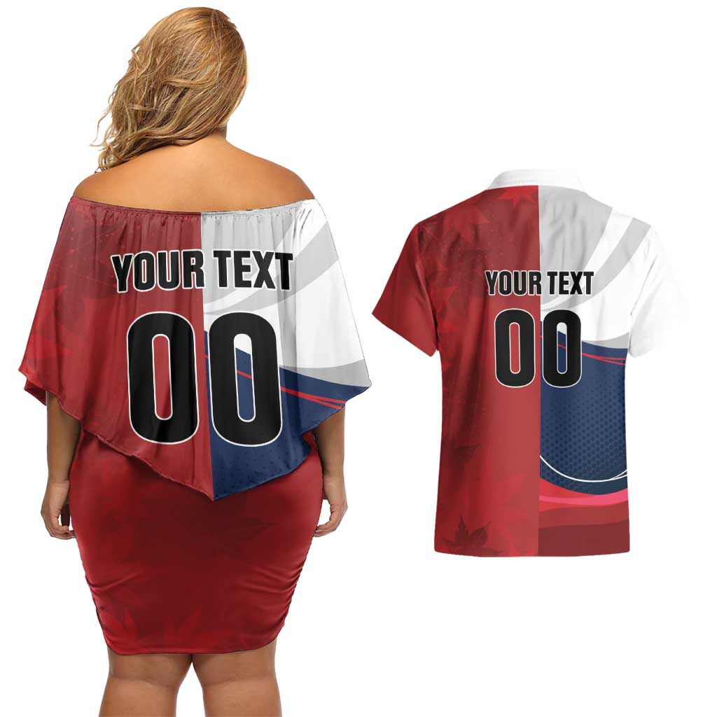 Custom Rugby France And Canada Couples Matching Off Shoulder Short Dress and Hawaiian Shirt Le XV de France Vs Canucks