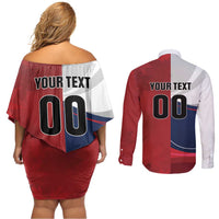 Custom Rugby France And Canada Couples Matching Off Shoulder Short Dress and Long Sleeve Button Shirt Le XV de France Vs Canucks