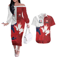 Custom Rugby France And Canada Couples Matching Off The Shoulder Long Sleeve Dress and Hawaiian Shirt Le XV de France Vs Canucks