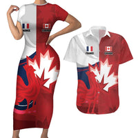 Custom Rugby France And Canada Couples Matching Short Sleeve Bodycon Dress and Hawaiian Shirt Le XV de France Vs Canucks