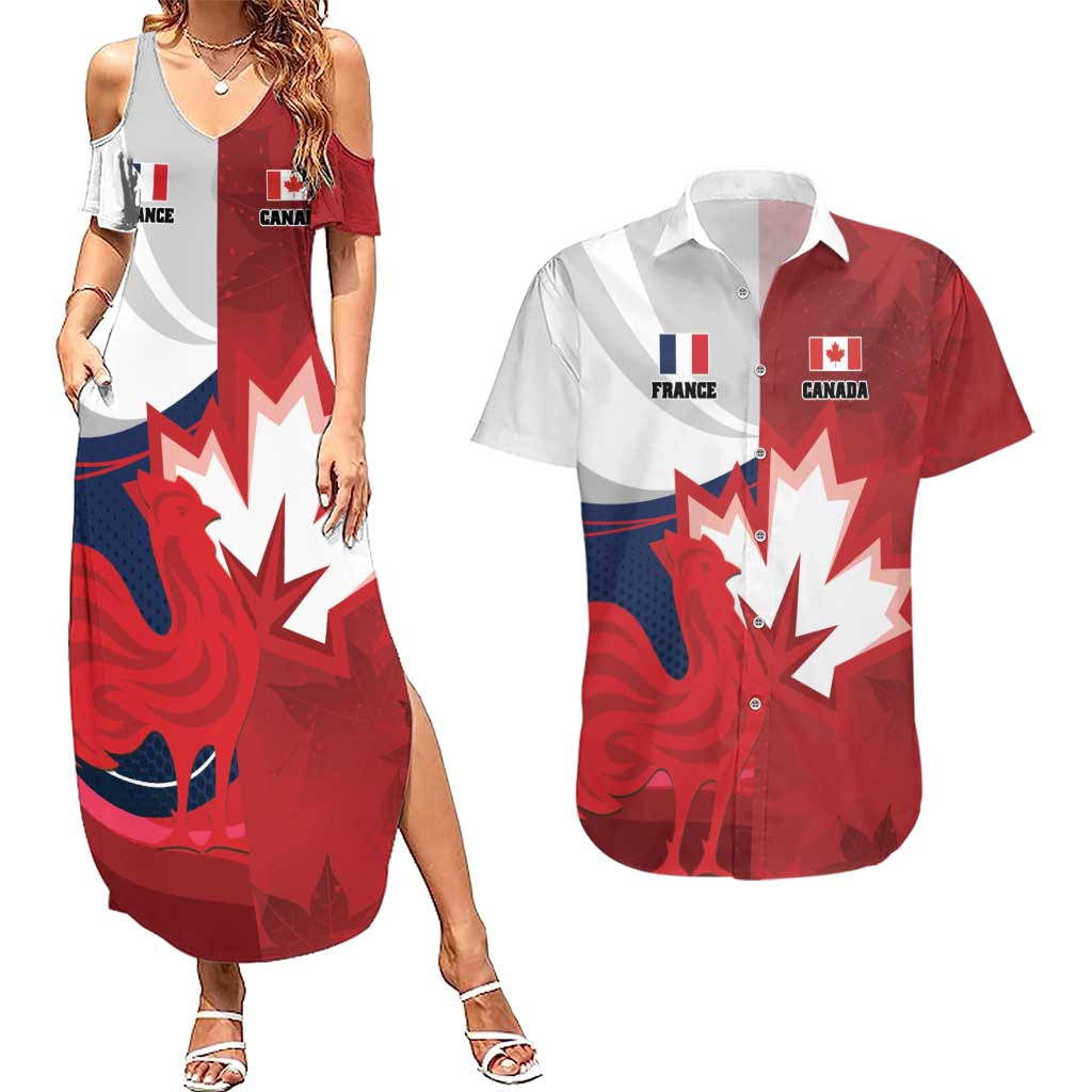 Custom Rugby France And Canada Couples Matching Summer Maxi Dress and Hawaiian Shirt Le XV de France Vs Canucks
