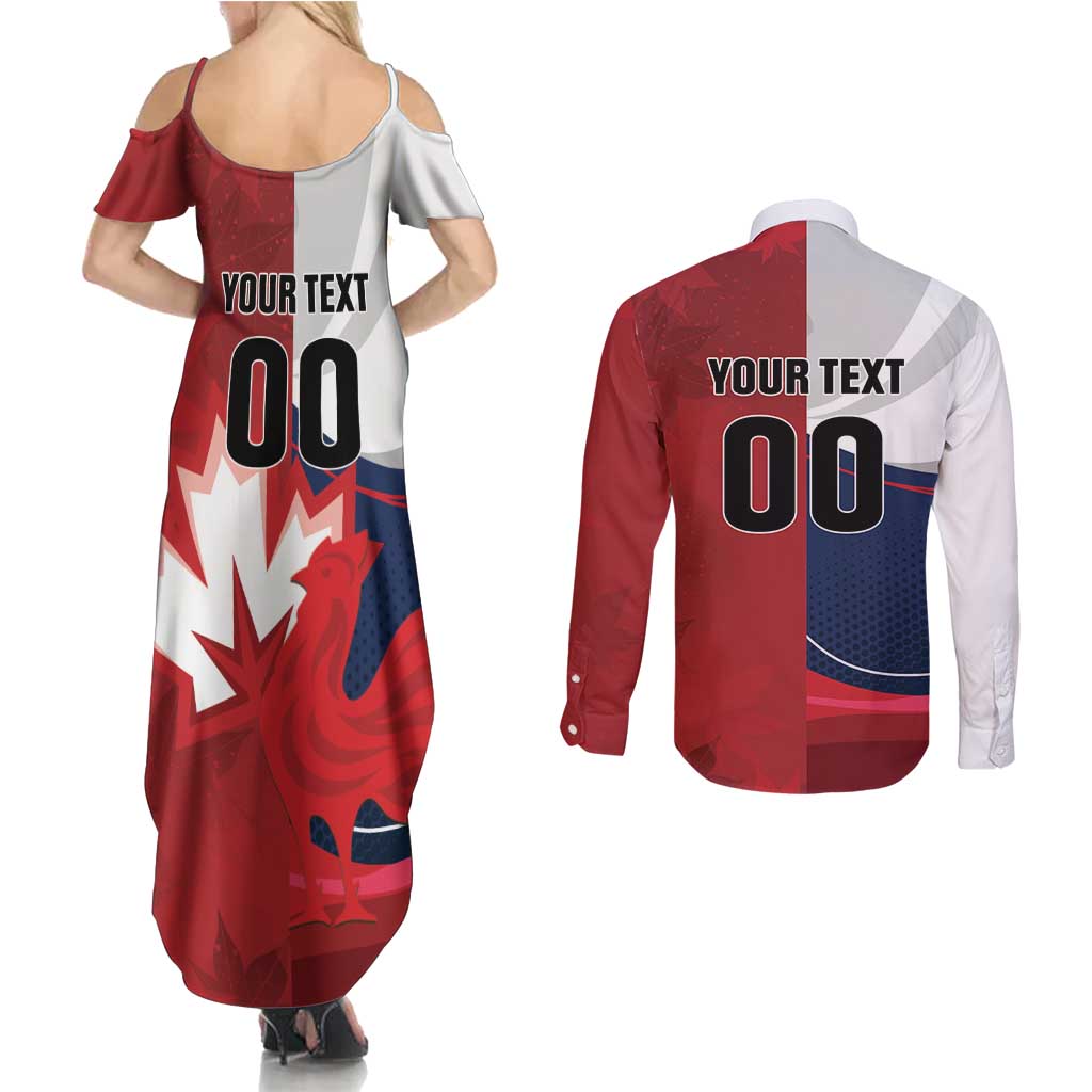 Custom Rugby France And Canada Couples Matching Summer Maxi Dress and Long Sleeve Button Shirt Le XV de France Vs Canucks