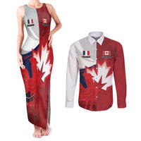Custom Rugby France And Canada Couples Matching Tank Maxi Dress and Long Sleeve Button Shirt Le XV de France Vs Canucks