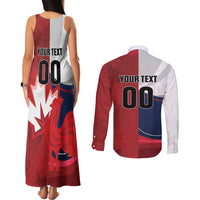Custom Rugby France And Canada Couples Matching Tank Maxi Dress and Long Sleeve Button Shirt Le XV de France Vs Canucks