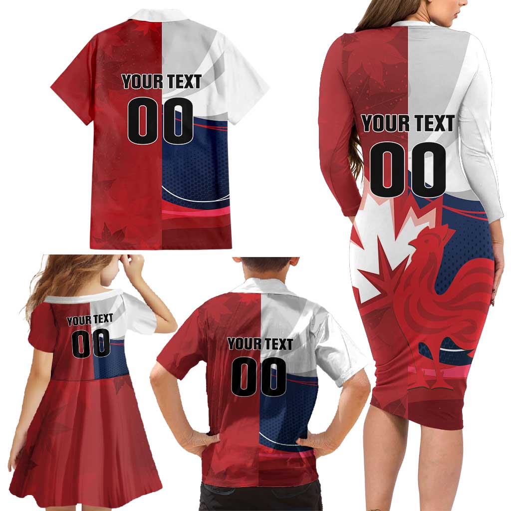 Custom Rugby France And Canada Family Matching Long Sleeve Bodycon Dress and Hawaiian Shirt Le XV de France Vs Canucks