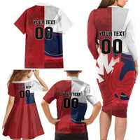 Custom Rugby France And Canada Family Matching Long Sleeve Bodycon Dress and Hawaiian Shirt Le XV de France Vs Canucks