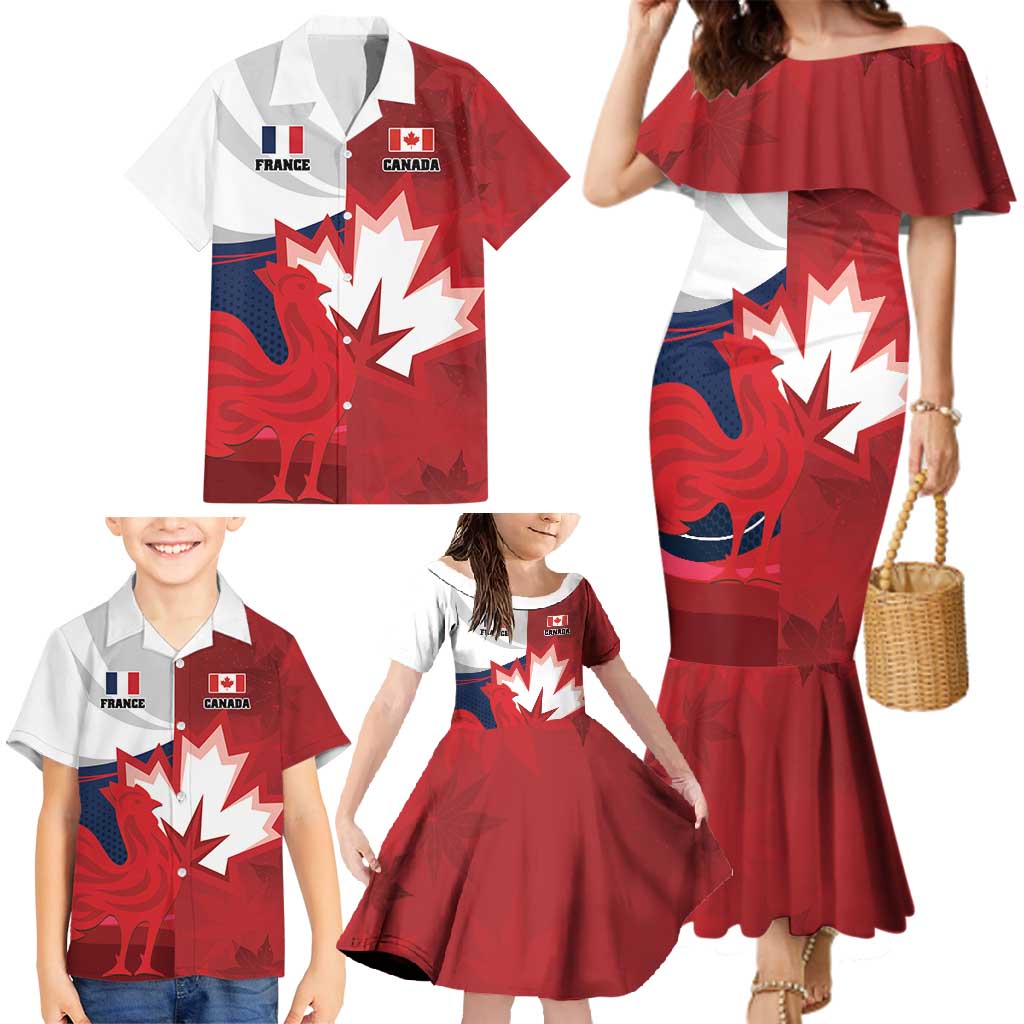 Custom Rugby France And Canada Family Matching Mermaid Dress and Hawaiian Shirt Le XV de France Vs Canucks