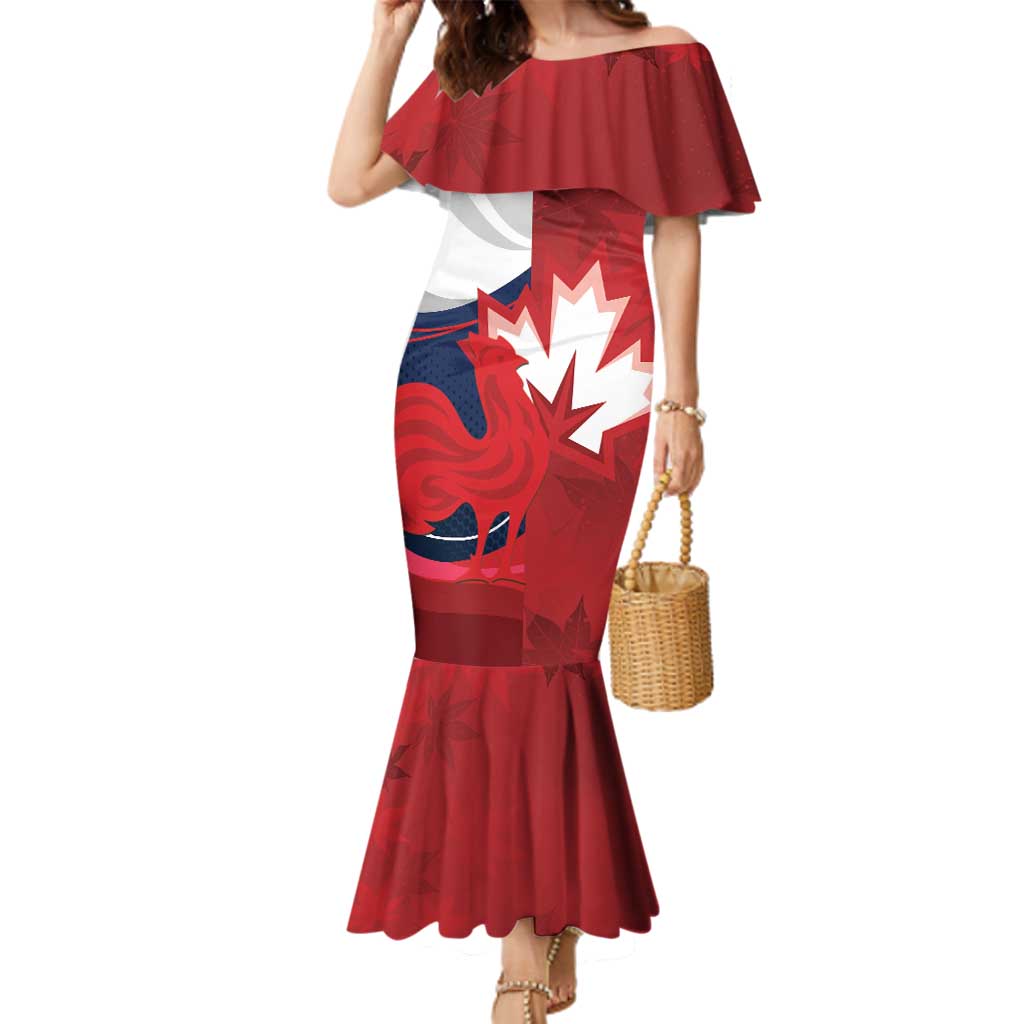 Custom Rugby France And Canada Family Matching Mermaid Dress and Hawaiian Shirt Le XV de France Vs Canucks