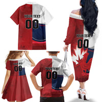 Custom Rugby France And Canada Family Matching Off The Shoulder Long Sleeve Dress and Hawaiian Shirt Le XV de France Vs Canucks