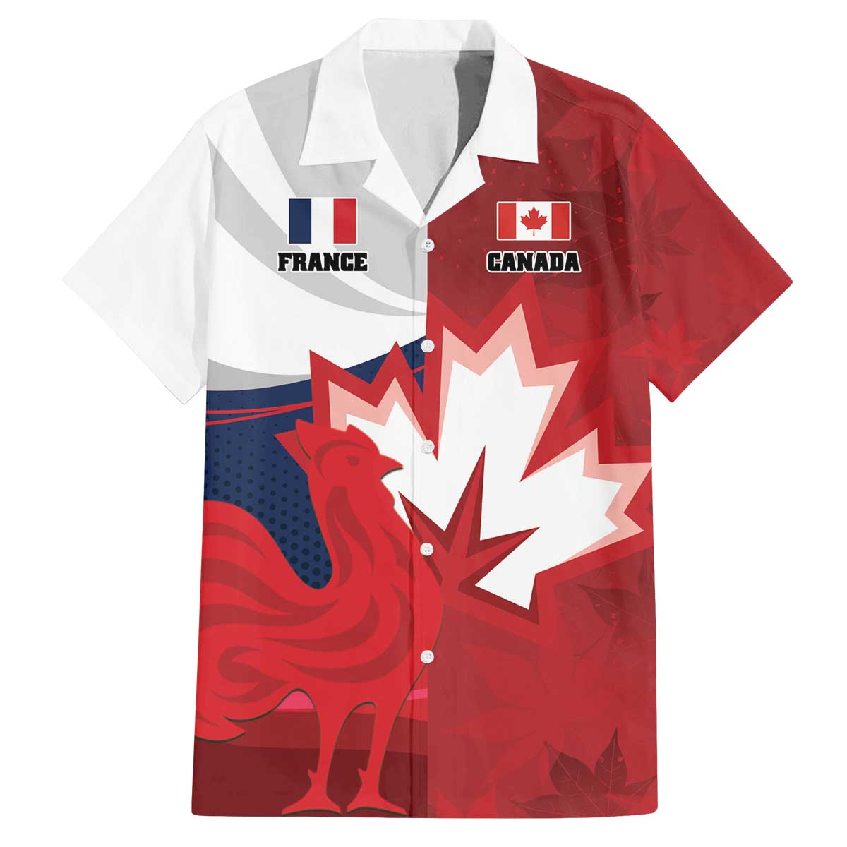 Custom Rugby France And Canada Family Matching Off The Shoulder Long Sleeve Dress and Hawaiian Shirt Le XV de France Vs Canucks