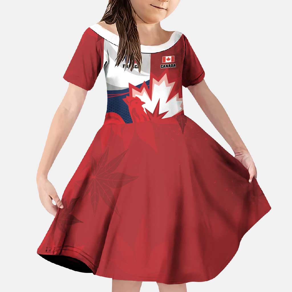 Custom Rugby France And Canada Family Matching Off Shoulder Maxi Dress and Hawaiian Shirt Le XV de France Vs Canucks