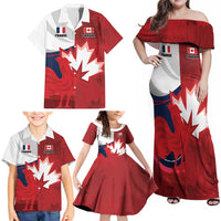 Custom Rugby France And Canada Family Matching Off Shoulder Maxi Dress and Hawaiian Shirt Le XV de France Vs Canucks