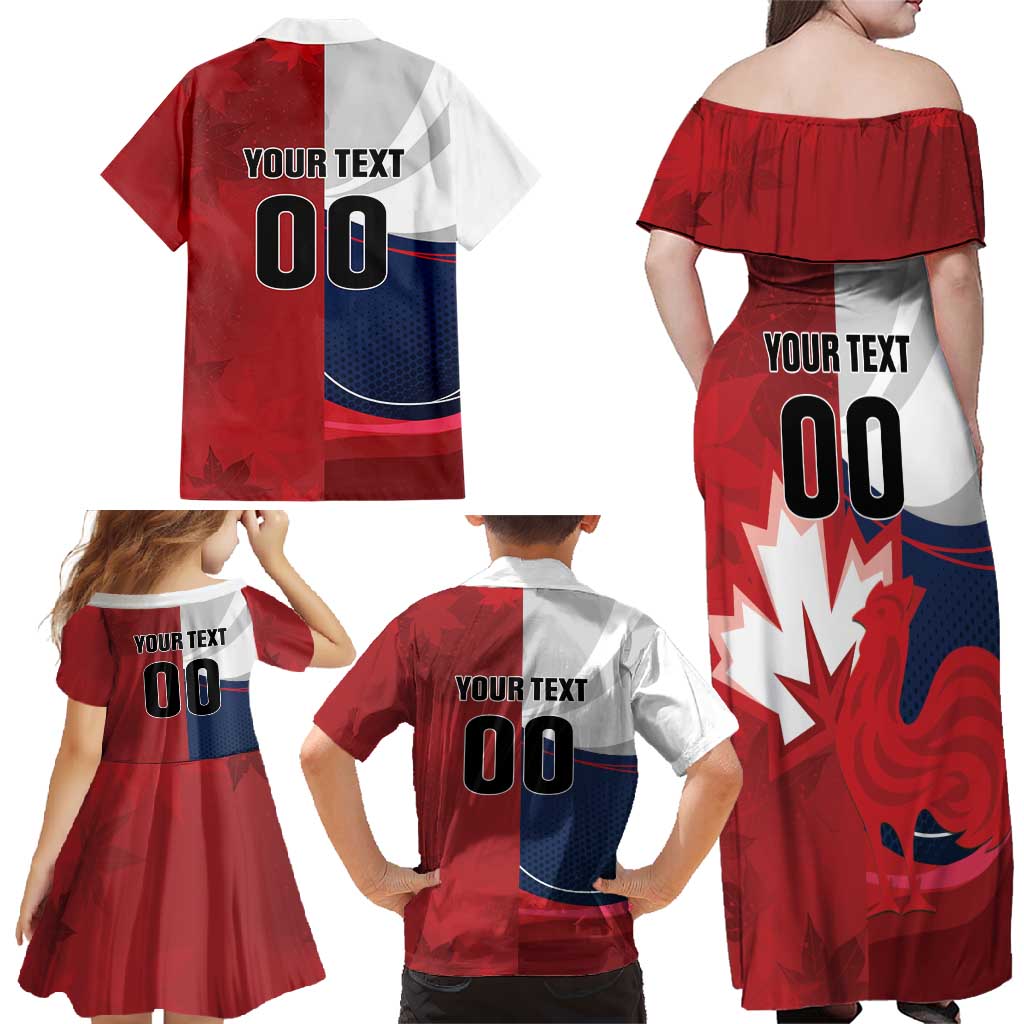 Custom Rugby France And Canada Family Matching Off Shoulder Maxi Dress and Hawaiian Shirt Le XV de France Vs Canucks