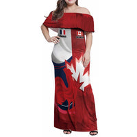 Custom Rugby France And Canada Family Matching Off Shoulder Maxi Dress and Hawaiian Shirt Le XV de France Vs Canucks